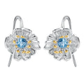 C7772 Abiding Natural Blue Topaz Poppies Flower Hooks Handmade 925 Sterling Silver Earring Jewelry for Women