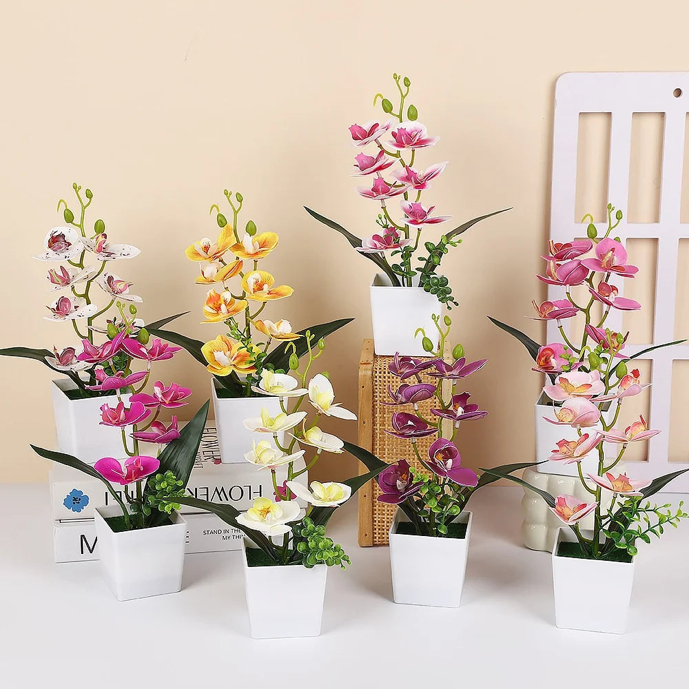 Handmade Scandinavian Style 7-Pot Phalaenopsis Artificial Flowers Environmentally Friendly Small Potted Home Photography Prop