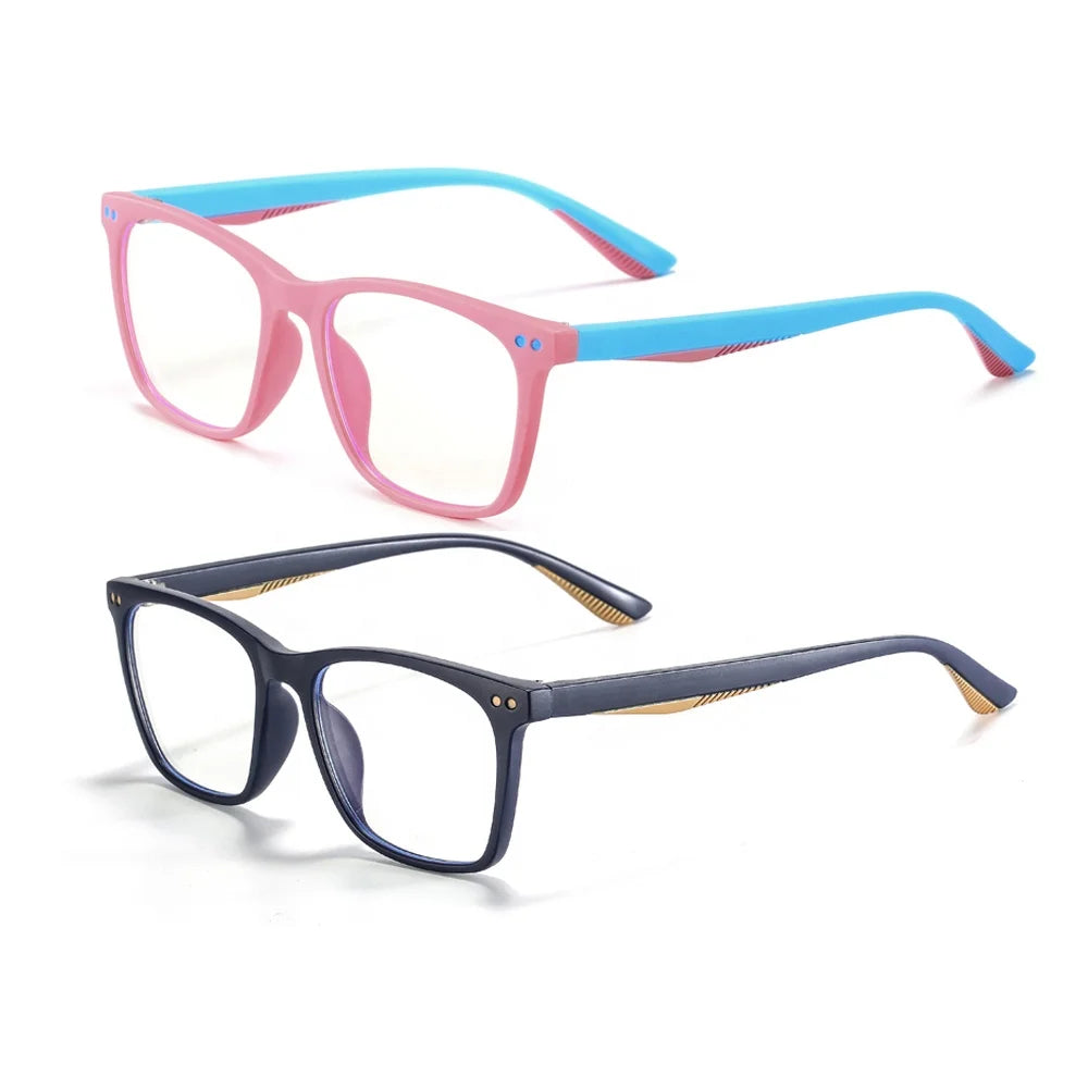 Unisex Dual Color TR90 Sport Optical Glasses for Kids Durable Bendable Square Frame with Anti-Slip Side Arm Hinge