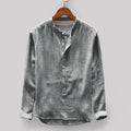 M-4XL Solid Long Sleeve Casual Shirt Single Breasted Cotton Linen Round Neck Men's Long Sleeve Shirt