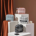 Elegant Women's Fashion Cosmetic Bag Polyester Woven Fabric Zipper Closure Customizable Design Letter Pattern Custom Logo Stock
