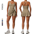 Custom Logo Women's Quick Dry Spandex/Polyester Tennis Skirt Golf Dress Chest Pads Fitness Clothing Crisscross Straps Sports