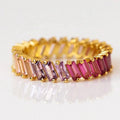 LOZRUNVE 925 Sterling Silver Fashion Colorful Rainbow Baguette Eternity Ring Gold Jewelry