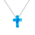New Design Women Religious Assyrian Jewelry 925 Sterling Silver Opal Blue Cross Necklace