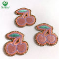 Factory Wholesale Custom Embroidered Rubber Felt Lovely Fruit Cherry Design Gold Glitter Iron on Patches for Garments Bags