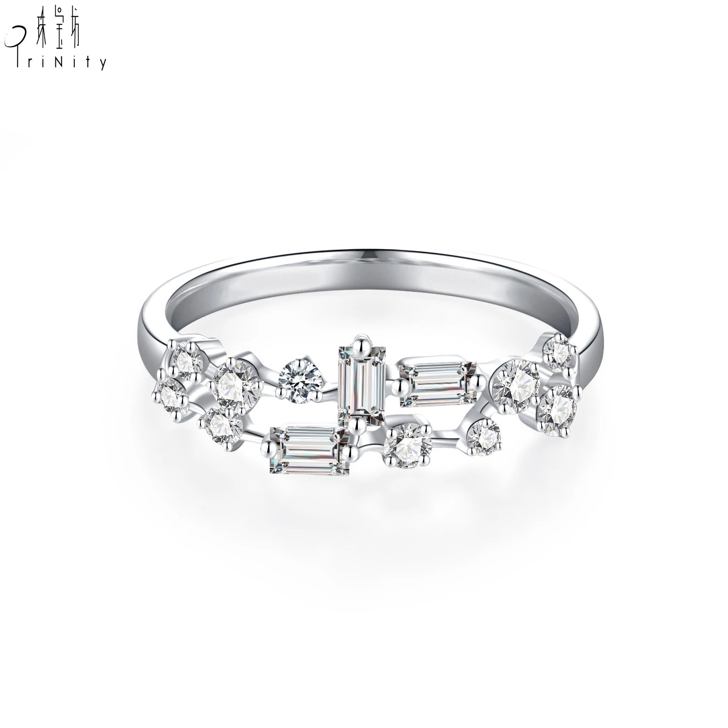 Exclusive Elegant Irregular Design Fine Jewelry 18K Solid White Gold Real Natural Diamond Stackable Ring For Women Everyday Wear
