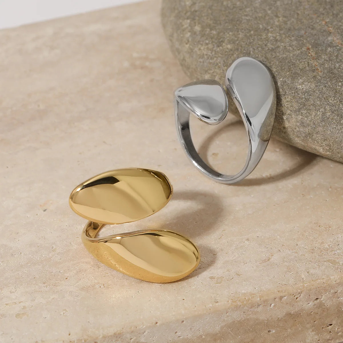 Minimalist 316 Stainless Steel Open Adjustable Ring Waterproof Non-Fade 18K Gold Glossy Finish Fashionable