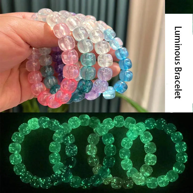 Fashion Charm Night Lights Luminous Bracelet Rainbow Colorful Beaded Stress Relief Anti-Anxiety Jewelry