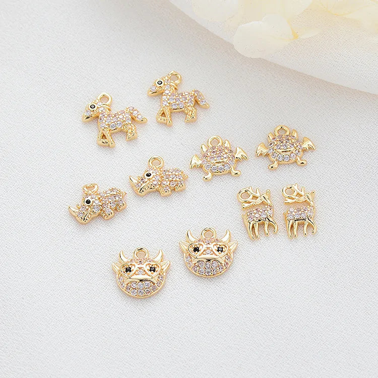Creative 8.5mm 12mm Gold Plated Zircon Pendant Cute Animal Demon Rhinoceros Elk Deer Charm for Jewelry Making