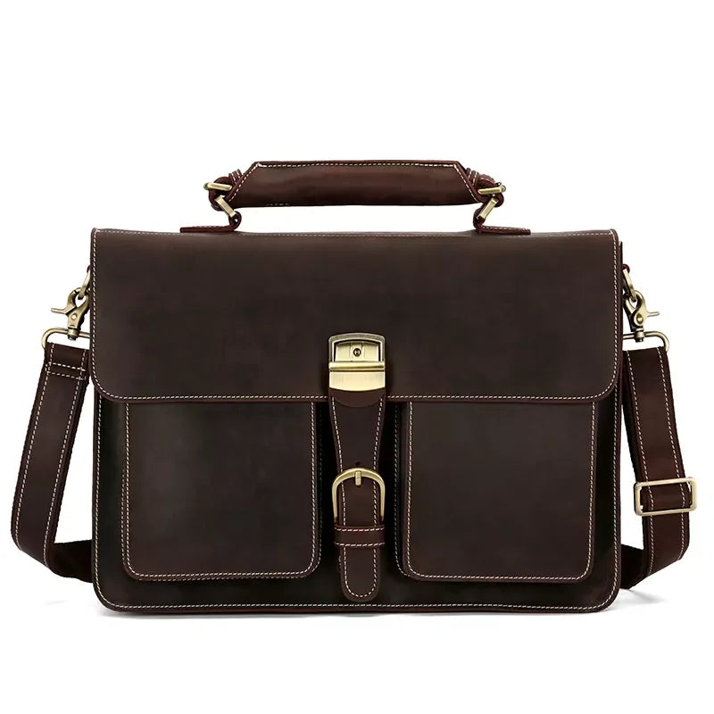 Vintage Crazy Horse Man Business Laptop Crossbody Shoulder Messenger Bag Luxury Brand Genuine Leather Briefcase