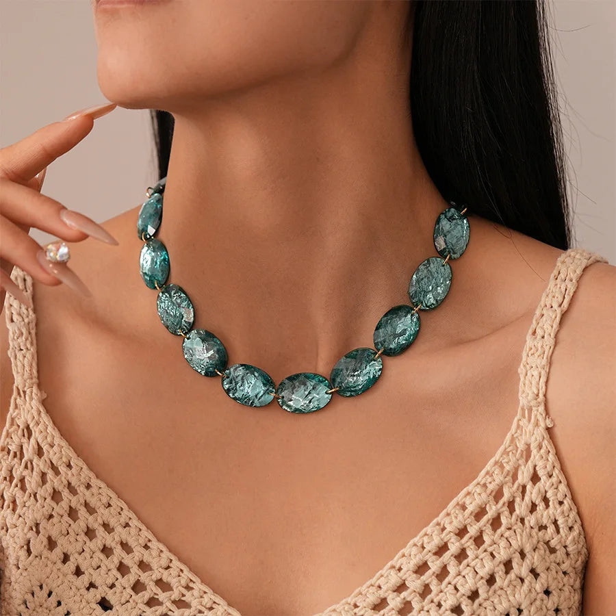 Vintage Style Necklace Fashionable Blue Apatite Gemstone Beaded for Women Female Chain Necklace Accessories Gifts