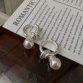 Vintage Style 925 Sterling Silver Glossy Knot Shape Simulated Pearl Inlay Clip Earrings for Women Girls Gift