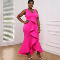 Celebrate Guest Ruffles Wedding Mermaid Hot Pink Ladies Cocktail Dress