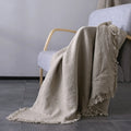 Custom-Size Fringed Flax Linen Blanket Heavy Woven Linen Fabric with Solid Pattern Plain Style