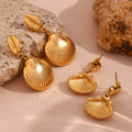 INS Style Personality Light Luxury Stainless Steel Gold Plated Large Scallop Patchwork Women Earrings
