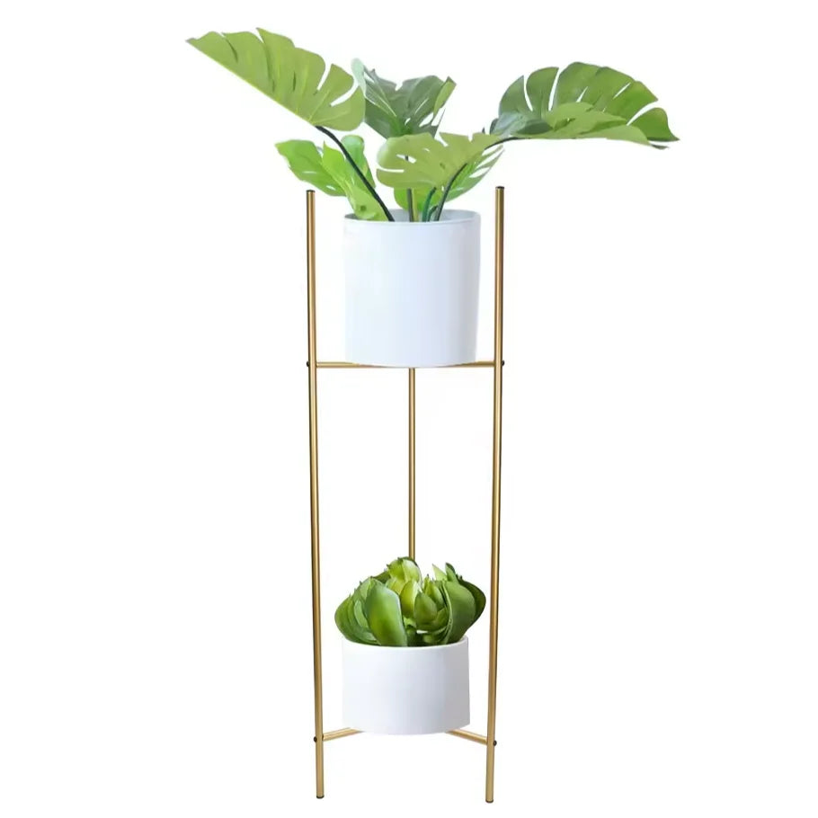 Modern Two-Tier Gold Metal Home Garden Stand Powder Coated Flower Pot Stand