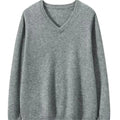 Superfine Merino Wool V-Neck Long-Sleeved Men's Sweater Loose Pure Wool Winter Solid Knitted for Spring