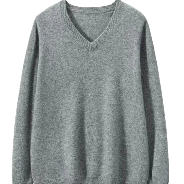 Superfine Merino Wool V-Neck Long-Sleeved Men's Sweater Loose Pure Wool Winter Solid Knitted for Spring
