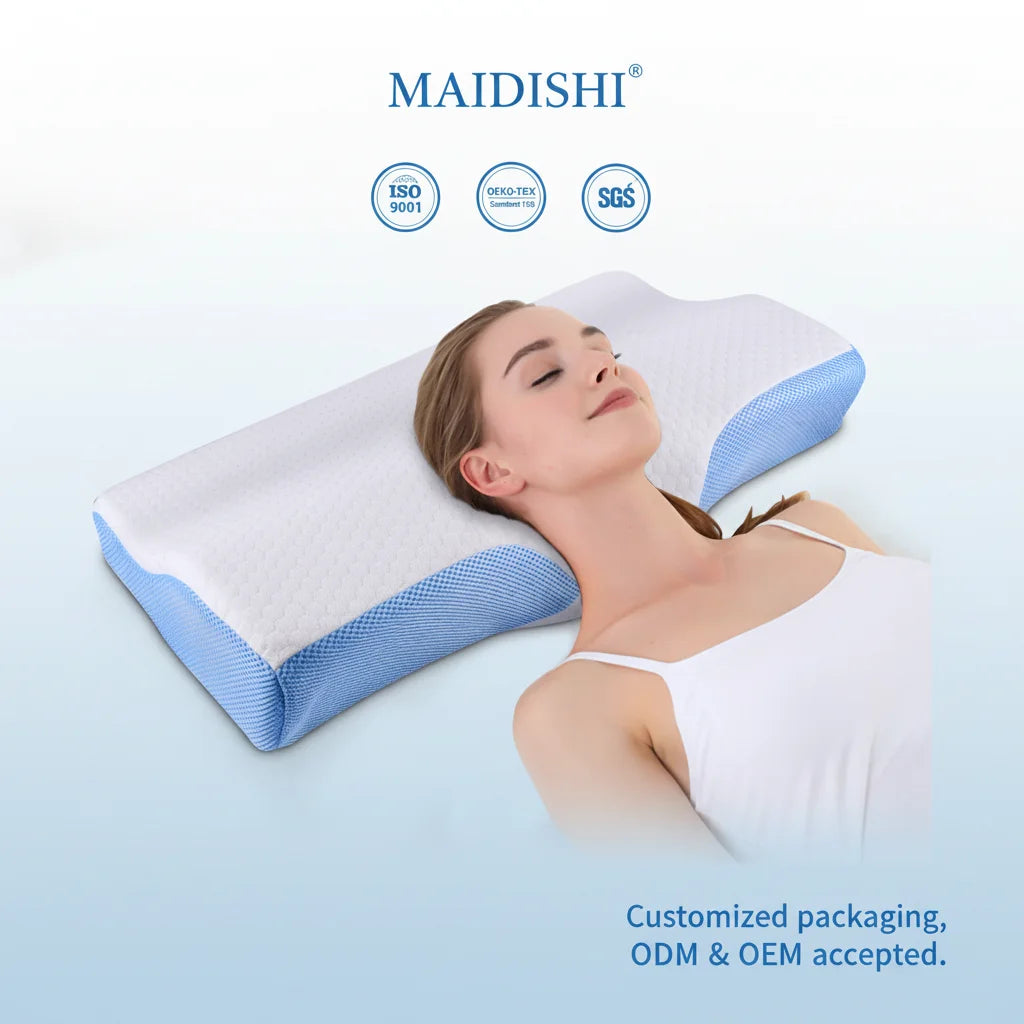 WJ-1062 OEKO-TEX 100 Certified Orthopedic Non-Toxic Butterfly Memory Foam Pillow Cervical Neck Support Pillow for Back Sleeper