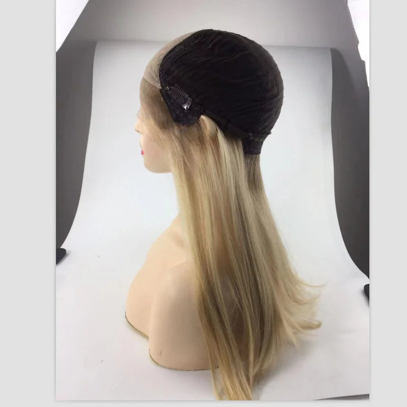 Jewish Kosher Sheitel Wig Ombre Ash Blonde  Brazilian Virgin Hair Silky Straight Human Hair Travel Wedding Stock