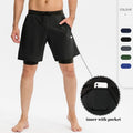 SHINBENE Double Layer Men's Gym Workout Shorts Quick Dry Polyester Training Running Shorts With Pockets