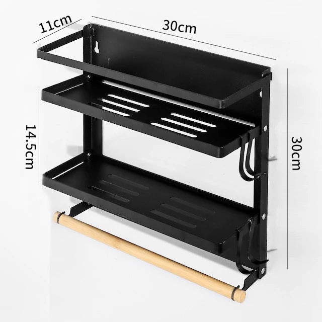 2 Layer Magnetic Fridge Shelf Organizer Holder With 4 Hooks Paper Holder Spice Rack Magnetic