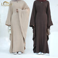 Loriya 2024 EID New Waisted Batwing Sleeve Kaftan Abaya Crepe Women Muslim Dress Prayer Butterfly Modest Abaya Islamic Clothing