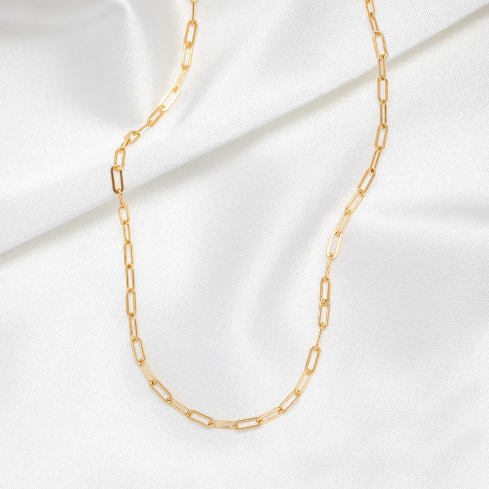 EManco Trendy 50cm Paperclip Link Long Chain Necklace Women Men 316L Stainless Steel Titanium 14K Gold Plating Environmental