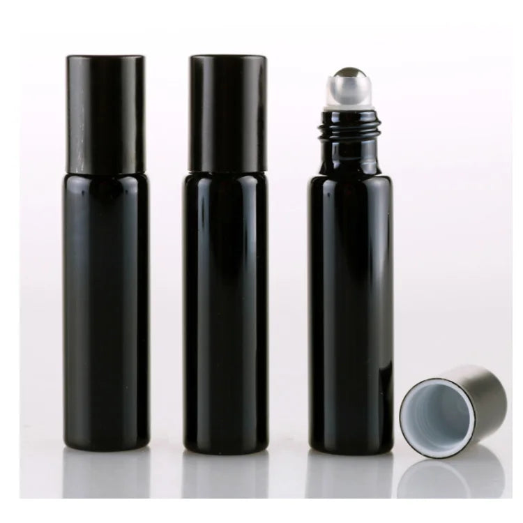 Eco-Friendly 15ml Reusable Black Amber Glass Roller for Ball Bottles Lid Roll for Fragrance Oil Residential 10ml Roller Bottle