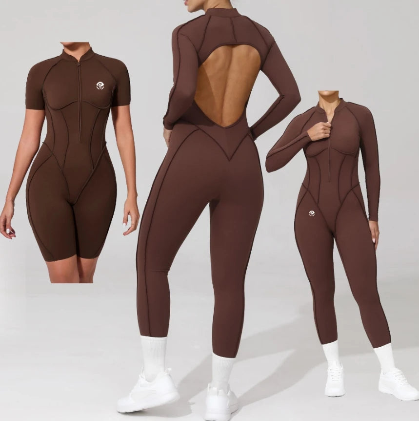 One Piece Tummy Control Jumpsuit Zipper Yoga Activewear Gym Fitness Sets For Women Yoga Jumpsuits