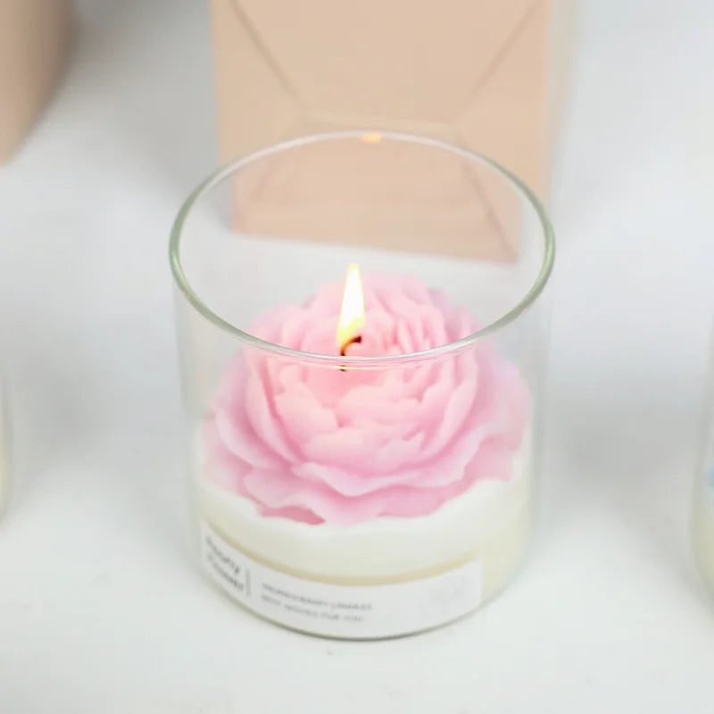 LA03H Factory Direct Sale Clear Glass Candle with Flower Candle Craft Candles for Home Decoration