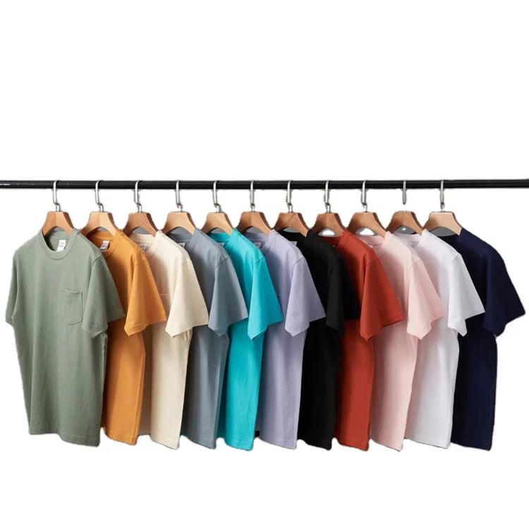 Multi-colors Solid Color Custom Logo Left Pocket Cotton T-shirt Blank Plain Women Men's Heavy Cotton T-shirts