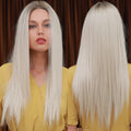 Artificial Hair Long Straight Wig White Silver Hair Wig for White Black Women High Density Lace Front Synthetic Wigs