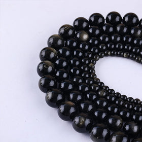 Smooth Gold Obsidian Natural Stone Round Beads for Jewelry Making 15