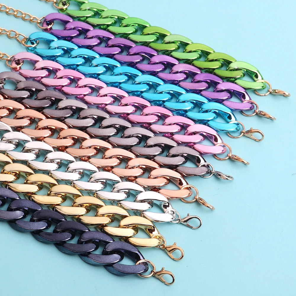 Best Price Hiphop Metallic Color Link Chain Party Jewelry Colorful CCB Accessories Shiny Acrylic Bracelet Custom