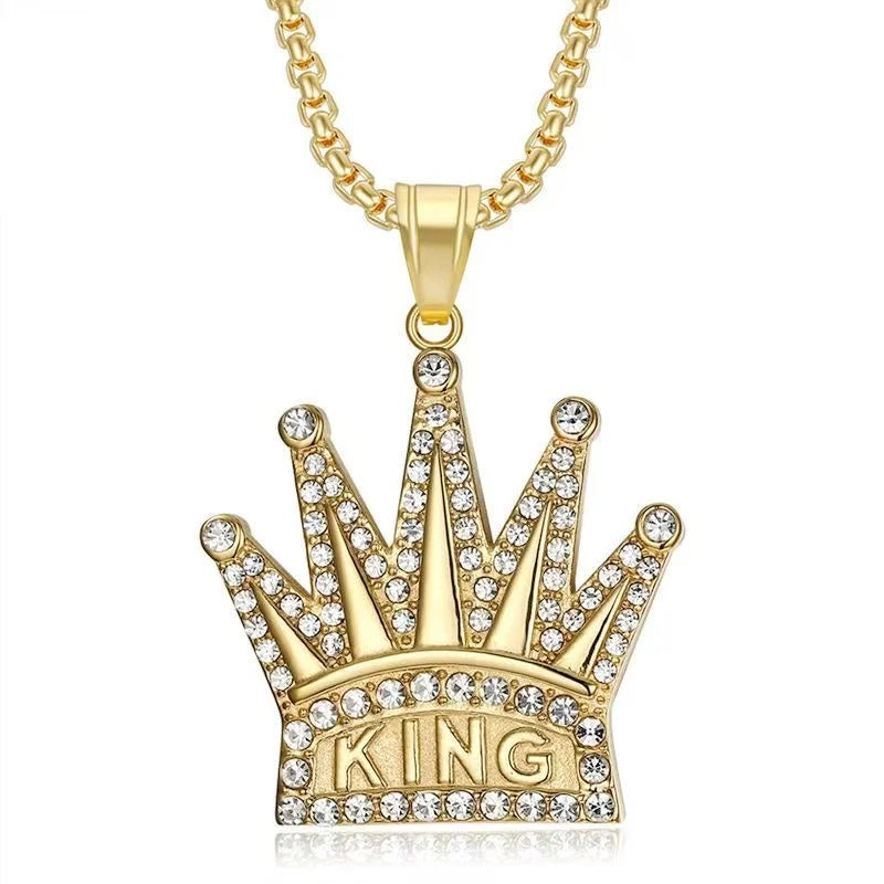 No Fade 18K PVD Plated Jewelry Stainless Steel king Crown Pendant Custom Diamond Necklace for Men