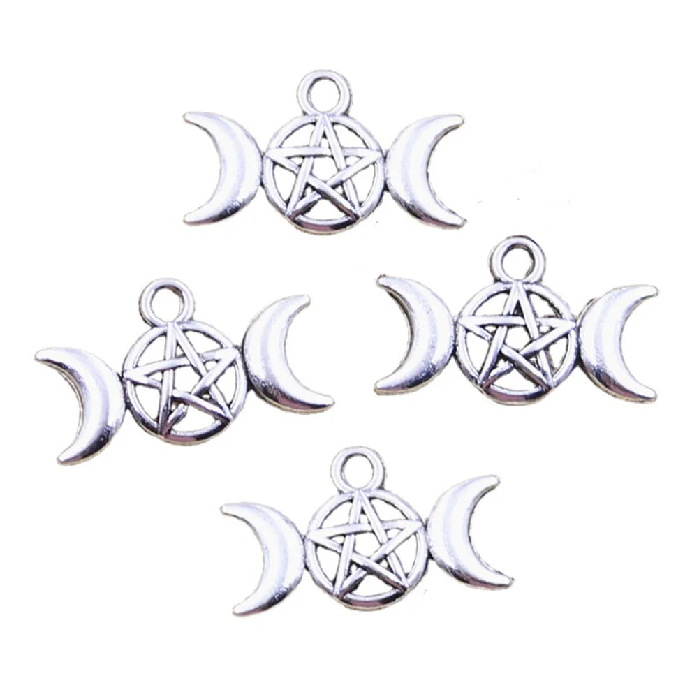 Antique Bronze Silver DIY Pendants Triple Goddess Viking Moon Star Charms for Tibetan Jewelry Handmade & Gold Plated Findings