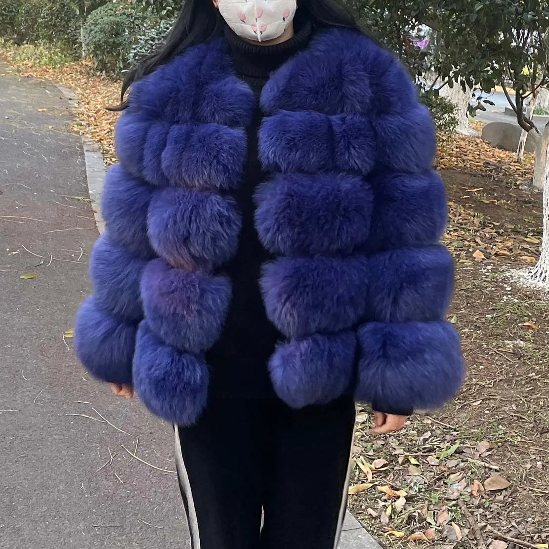QIUCHEN QC8081 Women Plus Size Casual Long Dyed Fox Fur Thick Winter Coat