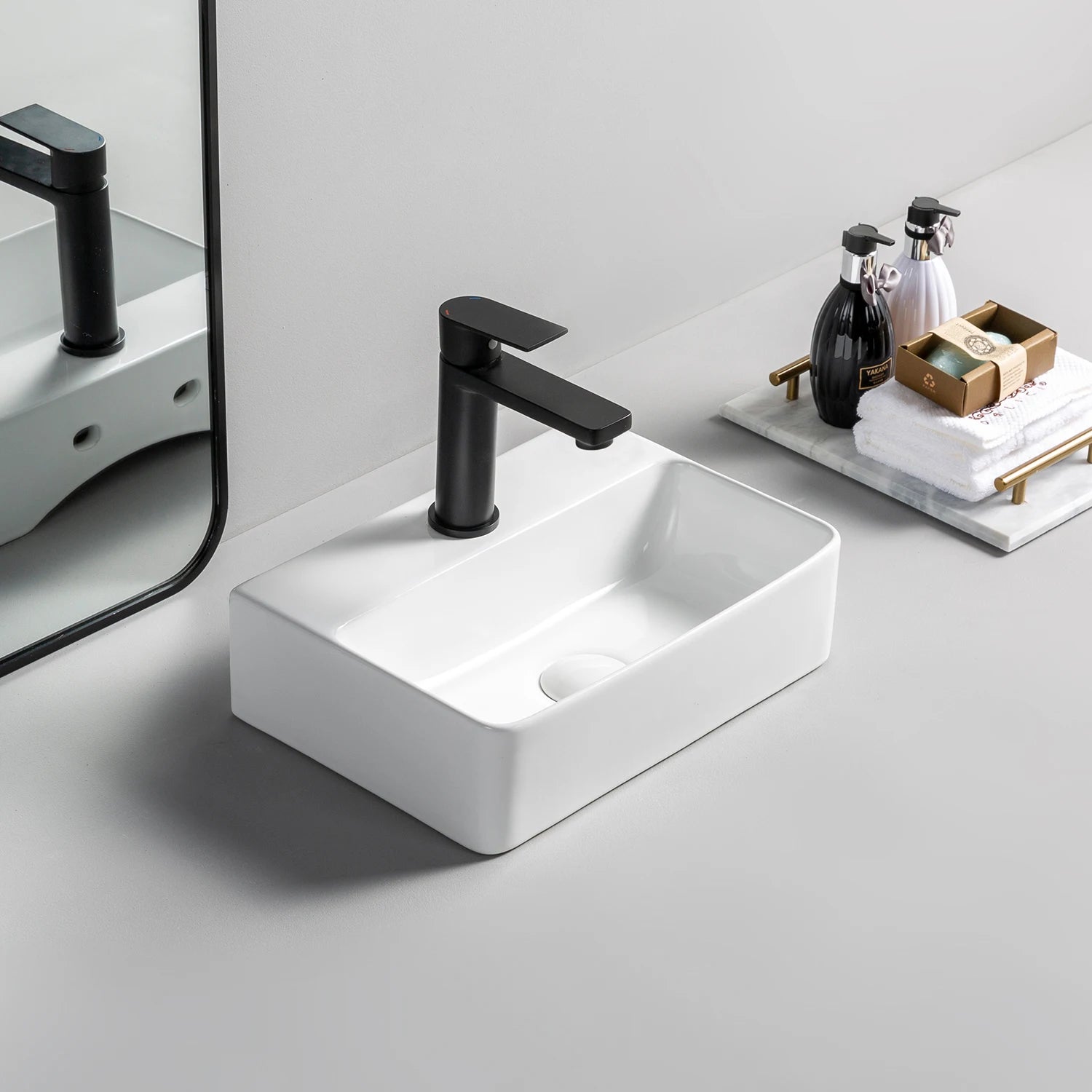 Modern Design Lavabo Salle De Bain Bathroom Ceramic Sink Counter Top Mounted Small Rectangular Bathroom Sinks