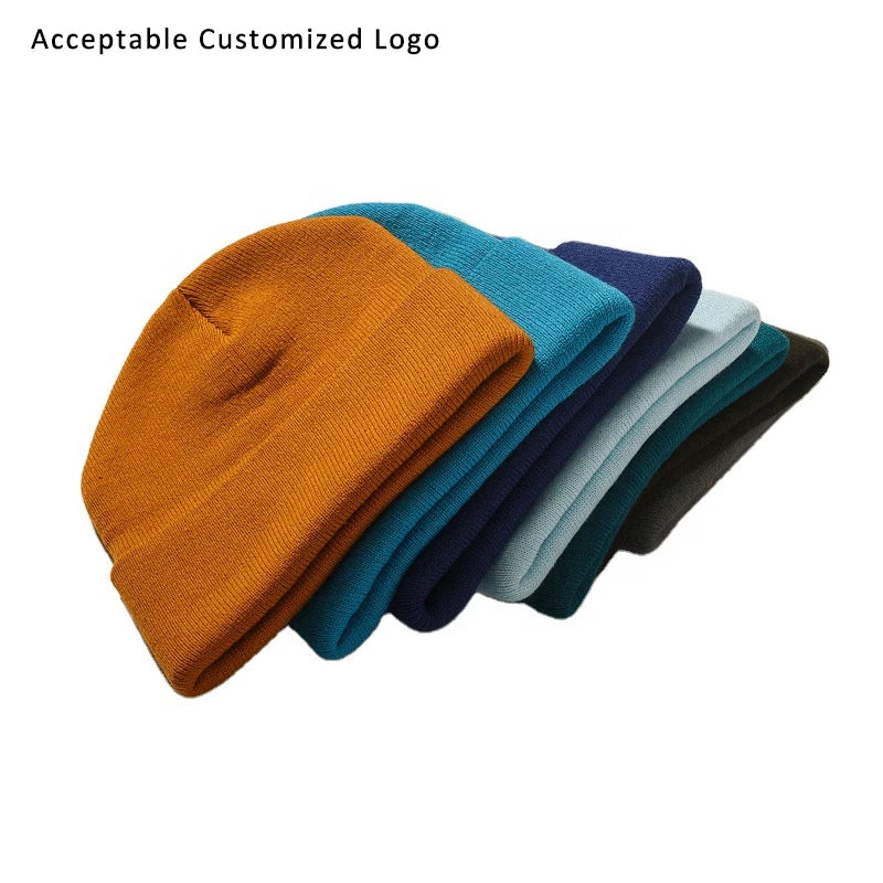 MIO Custom 71 Colors in Stock 100% Acrylic Knit Hat Winter Custom Knitted Beanies Adults Plain Toque Knitted Woven Label Beanie