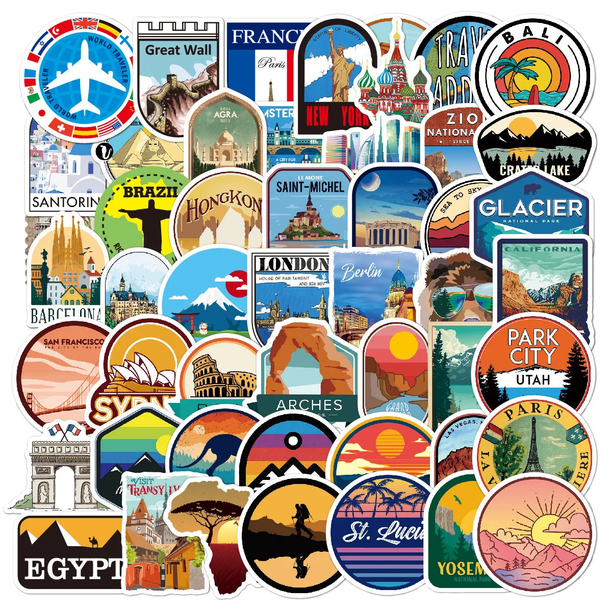 50Pcs World Landmark Building Travel Graffiti Stickers for Suitcase Bag Bottle Vinyl City Landscape Sticker