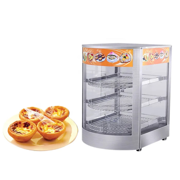 Three-tier Food Warmer Tray Glass Insulation Cabinet Easy-to-Operate Pie and Cake Heating Display Case