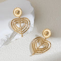 Fashion Statement Stud Earrings Hollow Textured Metal Layered Heart Drop Earrings