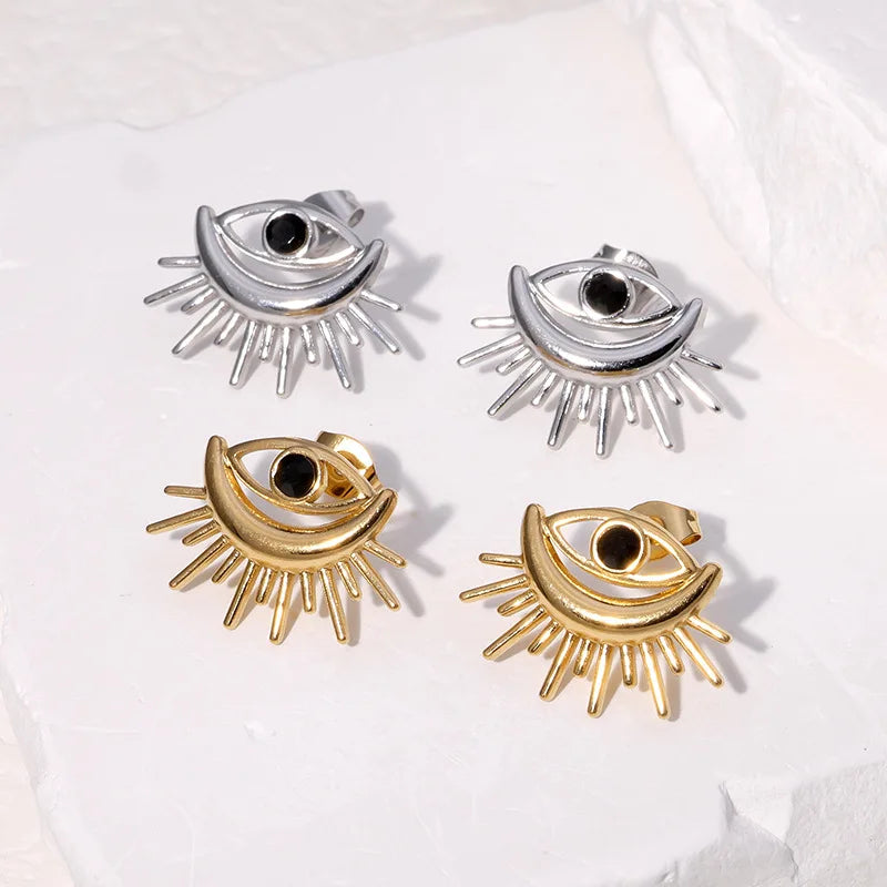 2026 New Fashion Jewelry Wholesale Hypoallergenic 18K Gold-plated Stainless Steel Stud Eyes Earrings