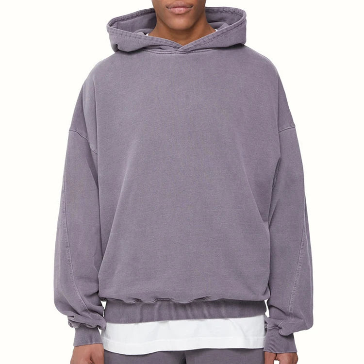 Men's 100% Cotton Custom Logo Blank Knitted Lined Print Fleece Hooded Sweatshirt Drop Shoulder Hoodies Pullover Heavyweight
