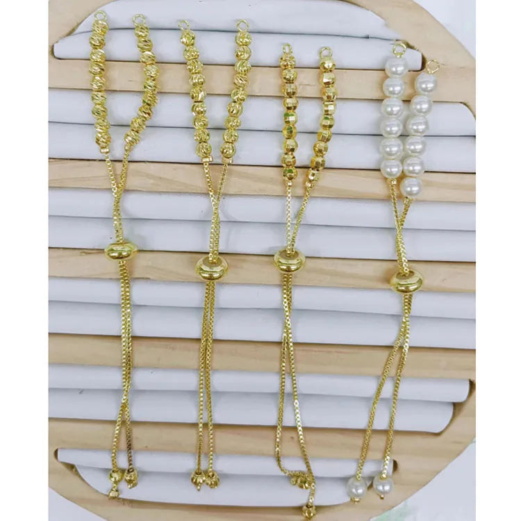BCL1276 Sliding Adjustable Bracelet Chain Pearl Bracelet Chain Half Finished Faceted Gold Ball Beaded Slide Bolo Bracelet