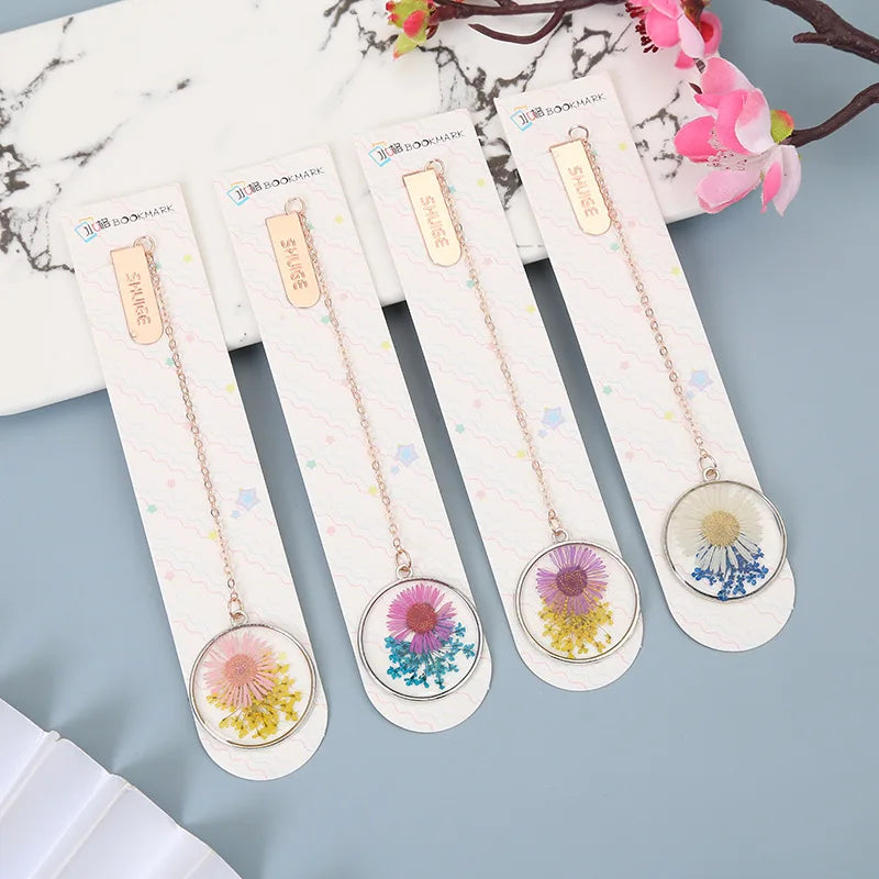 Kawaii Stationery Creative Crystal Dried Flower Shape Alloy Bookmark Student Supplies Book Holder Metal Bookmark