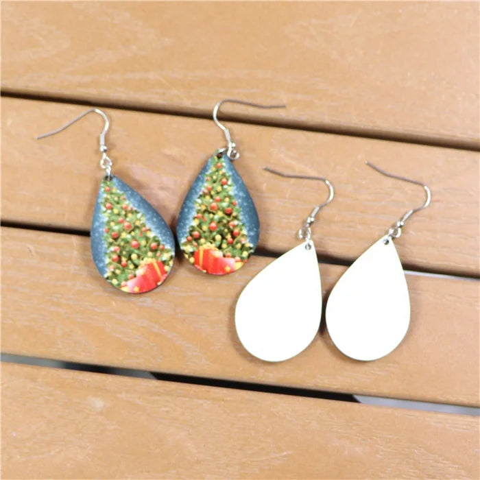 Free Sample Jewelry Sublimation Blank Heat Transfer Unfinished Wood Teardrop Earring Pendants with Earrings Hooks Made Guangdong
