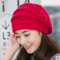 Hat Female Winter Korean Version Flower Rabbit Hair Thickened Beret Warm Knitted Wool Hat Autumn and Winter Mother Hat