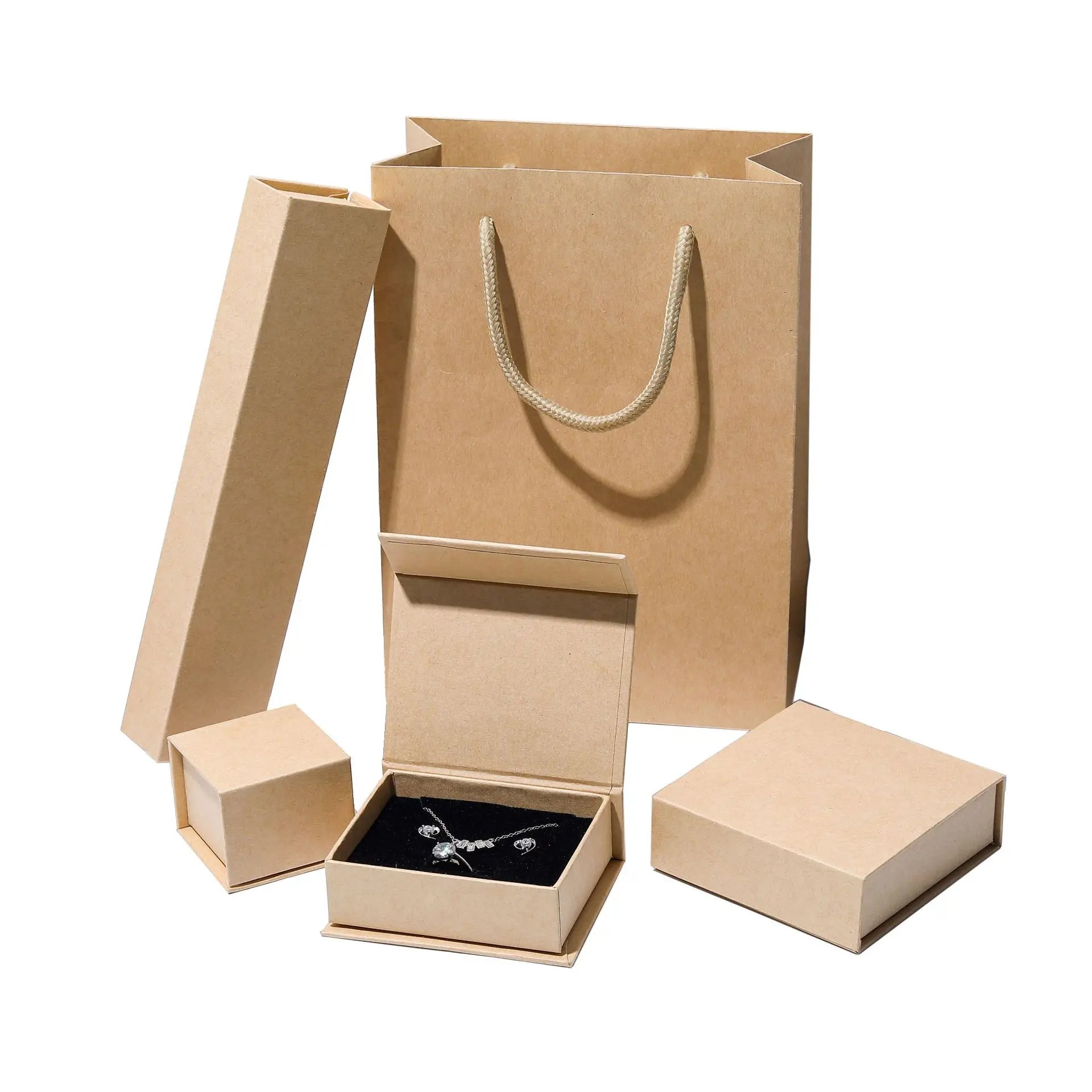 Custom Gift Packaging Flip Cover Jewelry Box Ring Necklace Bracelet Kraft Paper Jewelry Packaging Pouch and Box